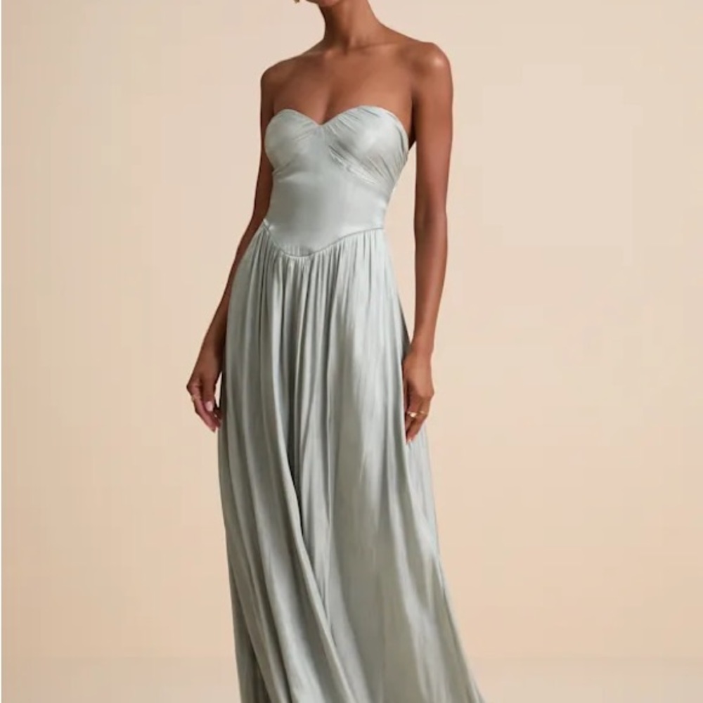 Lulus Kylin Sage Satin Basque Waist Maxi Dress - New With Tags